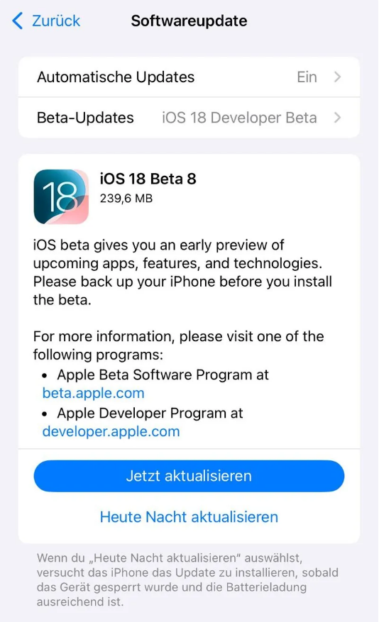 当涂苹果手机维修分享苹果 iOS / iPadOS 18 开发者预览版 Beta 8 发布 